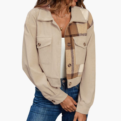 Ladies Classic Jacket with Button Front and Plaid Pattern