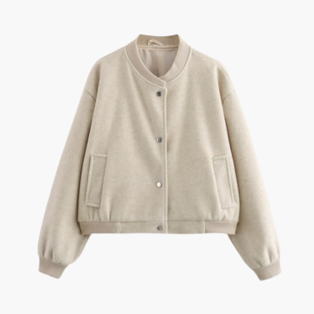 Women's Casual Bomber Jacket with Pockets and Elastic Cuff