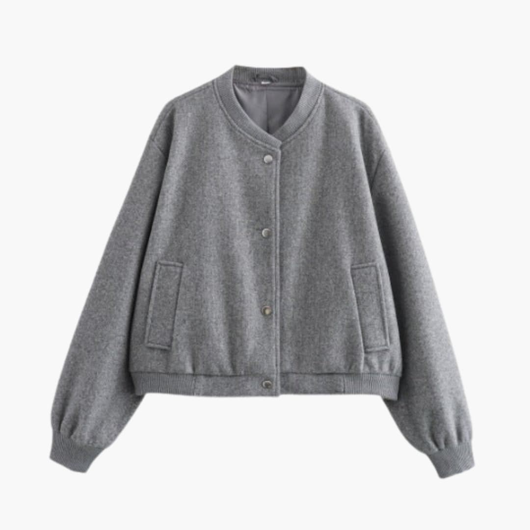 Women's Casual Bomber Jacket with Pockets and Elastic Cuff - Olytrend