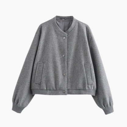 Women's Casual Bomber Jacket with Pockets and Elastic Cuff - Olytrend