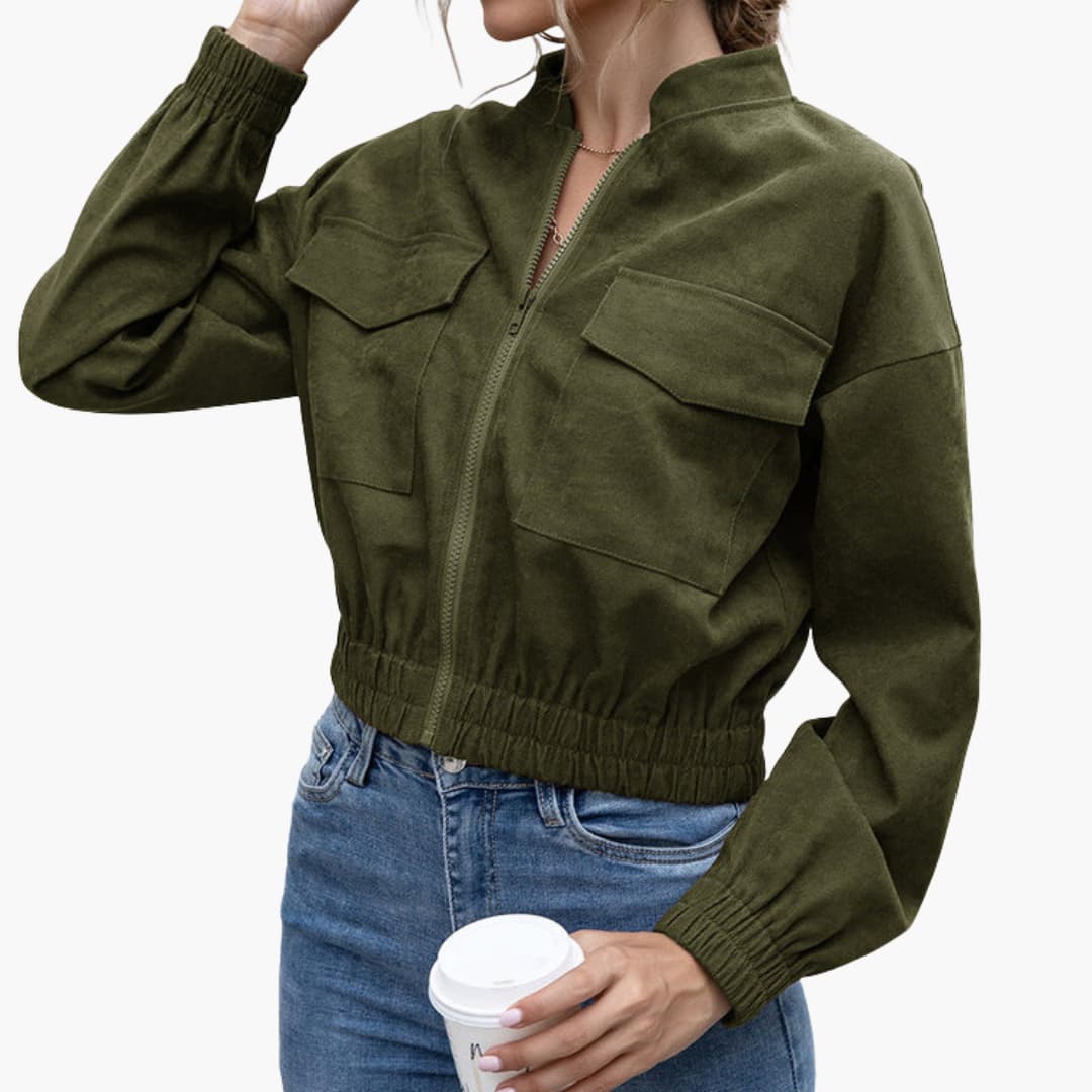 Ladies' Slim Fit Jacket with Stretch Waist and Pocket Details