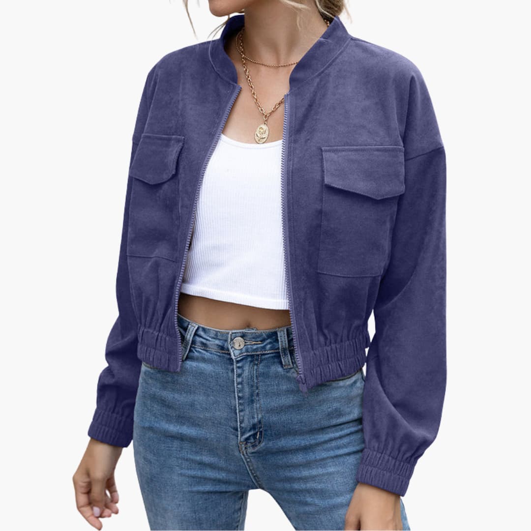 Ladies' Slim Fit Jacket with Stretch Waist and Pocket Details - Olytrend
