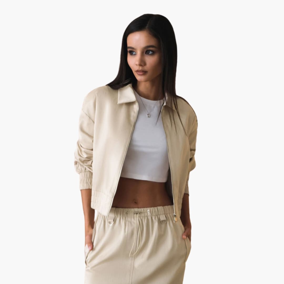 Ladies' Zip Up Bomber Jacket with Ribbed Cuffs Pockets - Olytrend