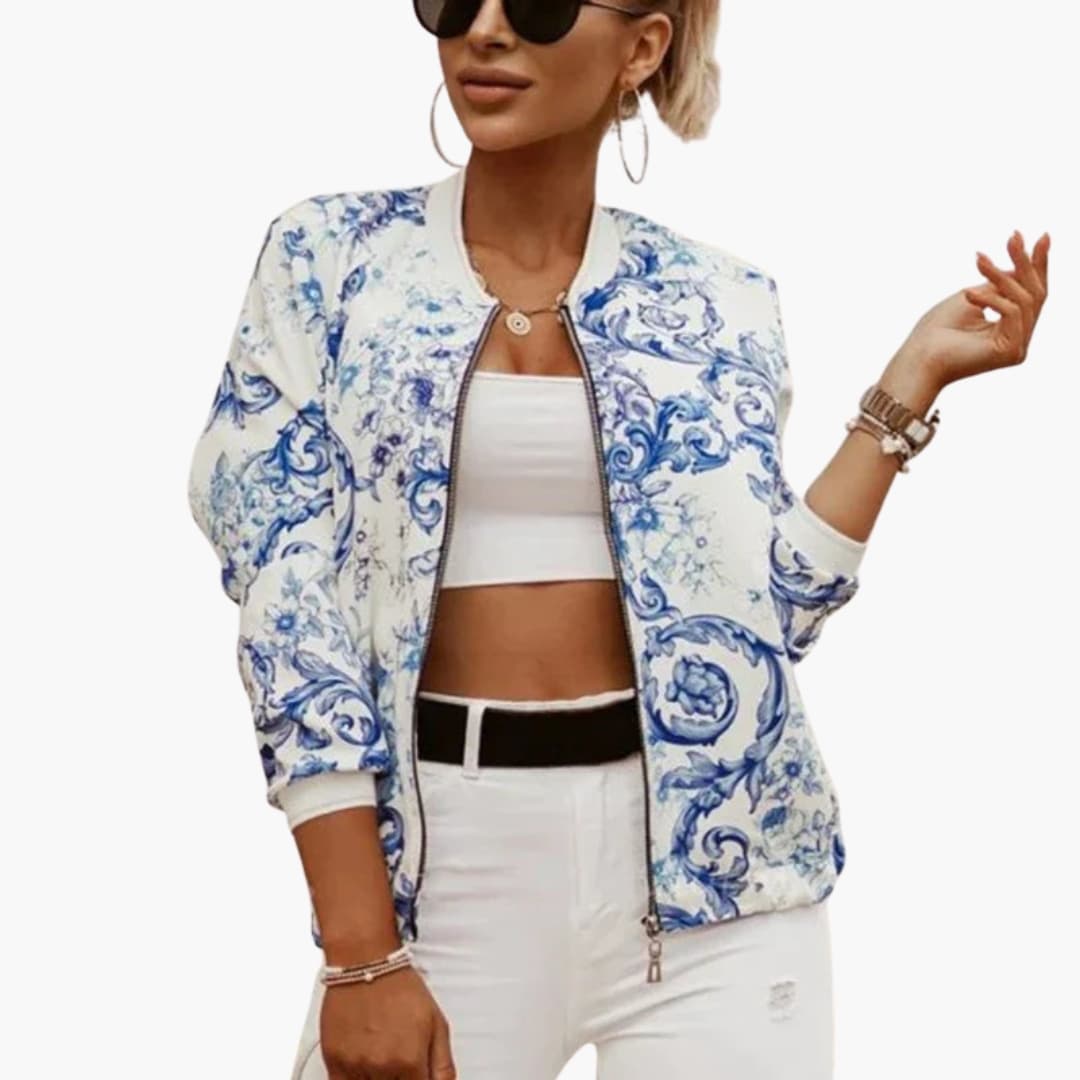 Ladies' Classic Zip Up Bomber Coat with Side Pockets - Olytrend