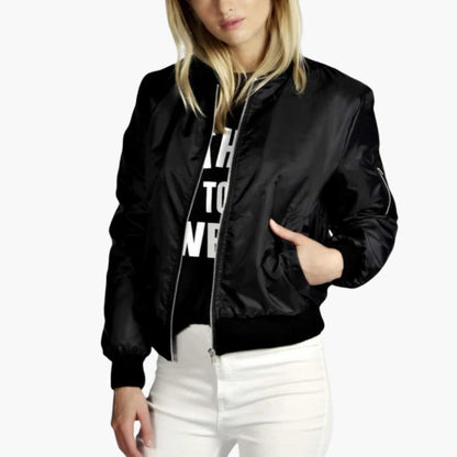 Ladies' Zip Front Bomber Jacket with Round Collar - Olytrend