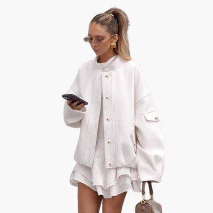 Ladies' Classic Aviator Jacket with Button Front - Olytrend