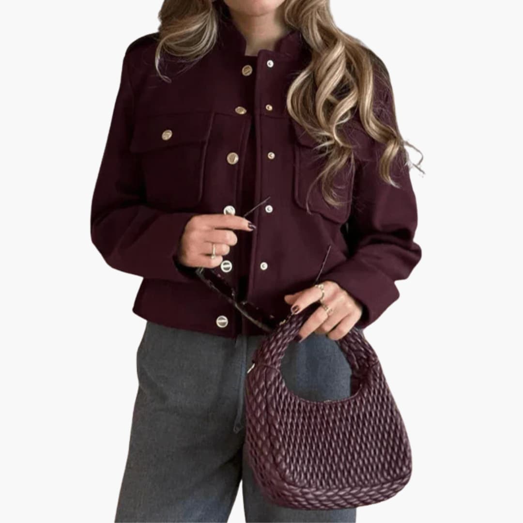 Ladies' Casual Jacket with Crew Neck and Pockets - Olytrend