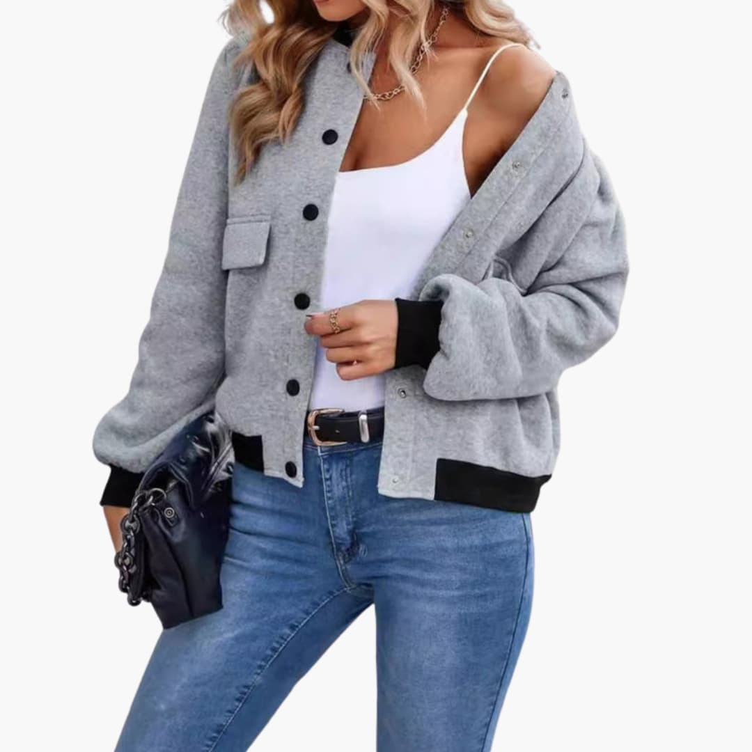 Ladies' Fashion Bomber Jacket with Zip Pockets - Olytrend
