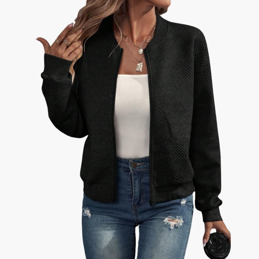 Ladies' Zip Up Ribbed Bomber Jacket