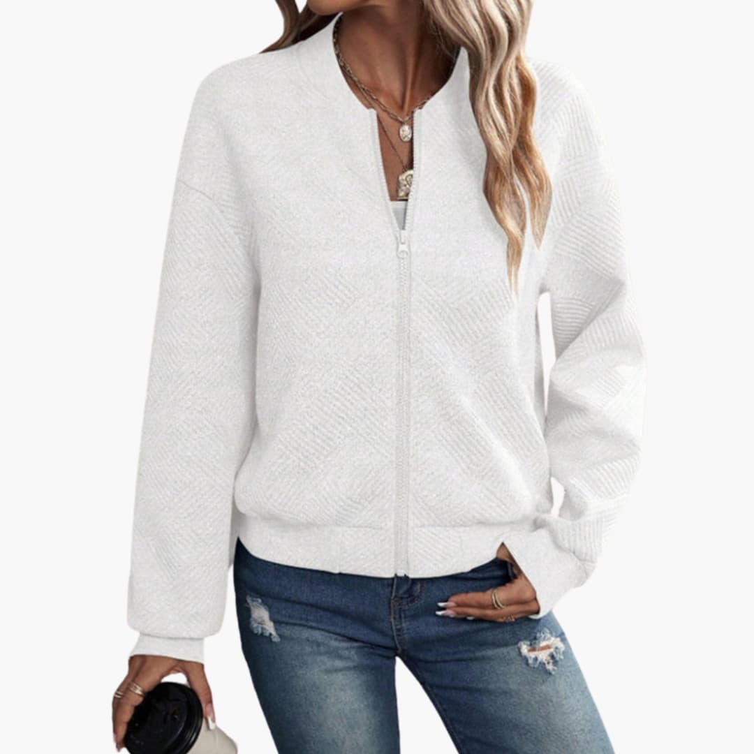 Ladies' Zip Up Ribbed Bomber Jacket