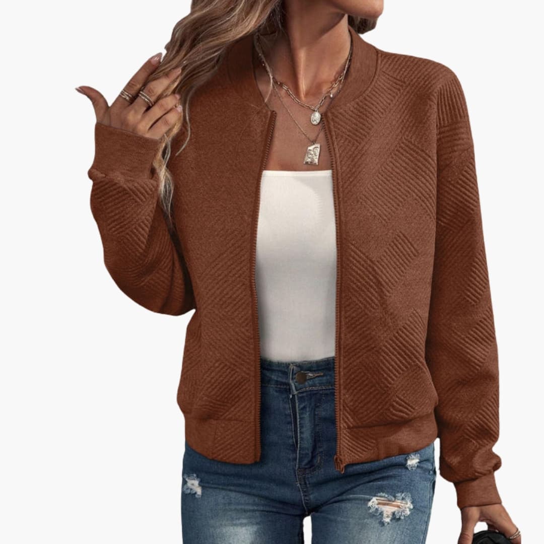 Ladies' Zip Up Ribbed Bomber Jacket - Olytrend