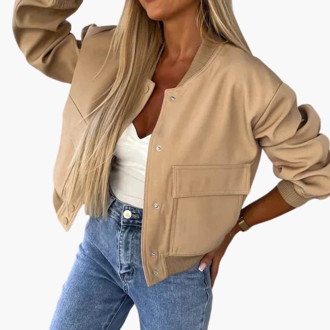 Ladies' Casual Zip Jacket with Round Collar and Fit Waist - Olytrend