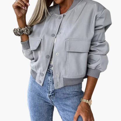Ladies' Casual Zip Jacket with Round Collar and Fit Waist