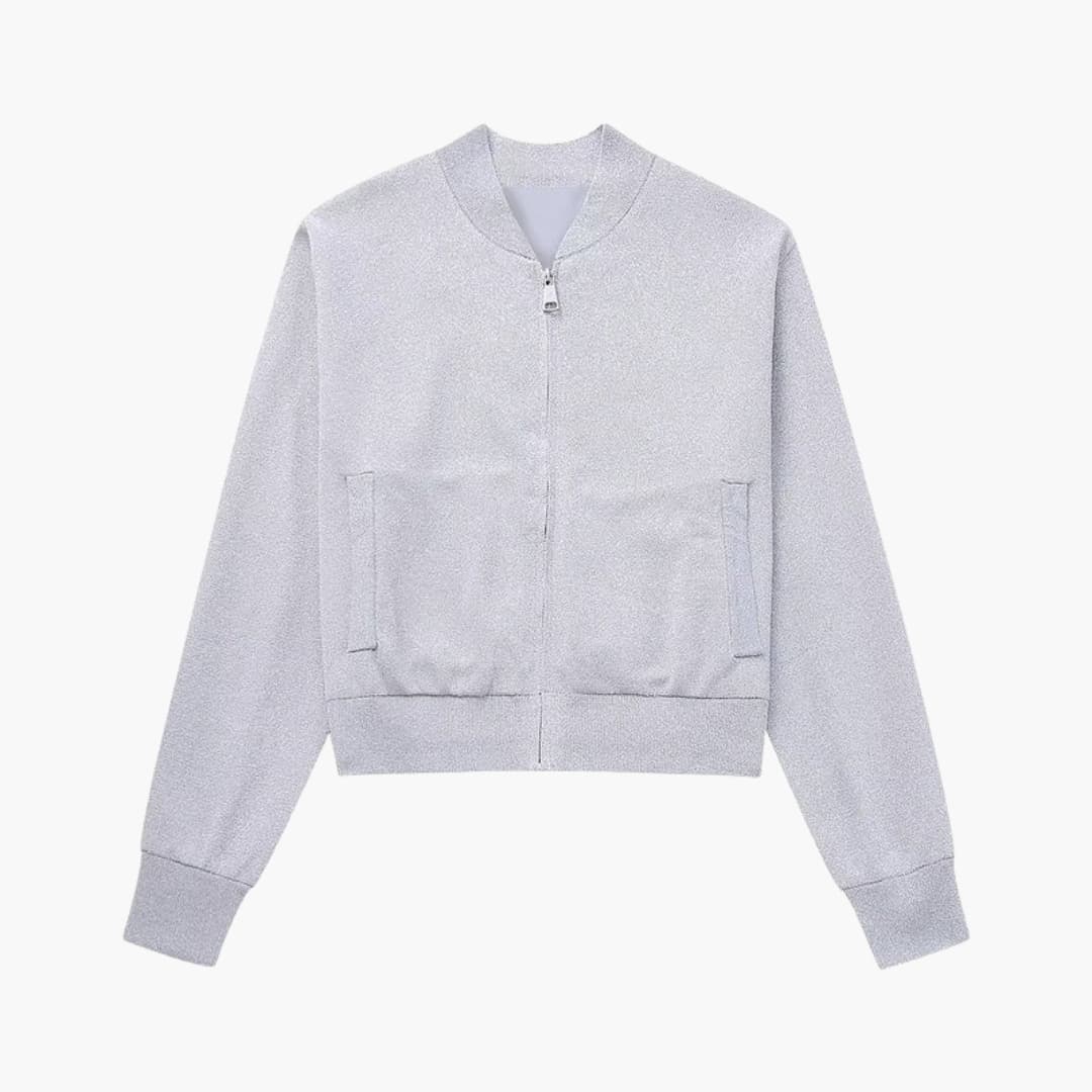 Women's Sequin Bomber Jacket with Pocket Details - Olytrend