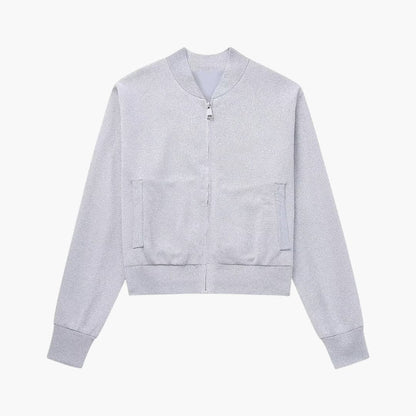 Women's Sequin Bomber Jacket with Pocket Details - Olytrend