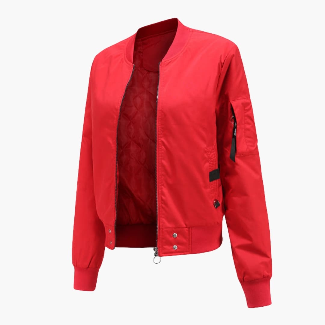 Ladies' Fashion Bomber Jacket with Side Pockets - Olytrend