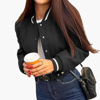 Ladies' Snap Front Bomber Jacket with Stretch Cuffs - Olytrend