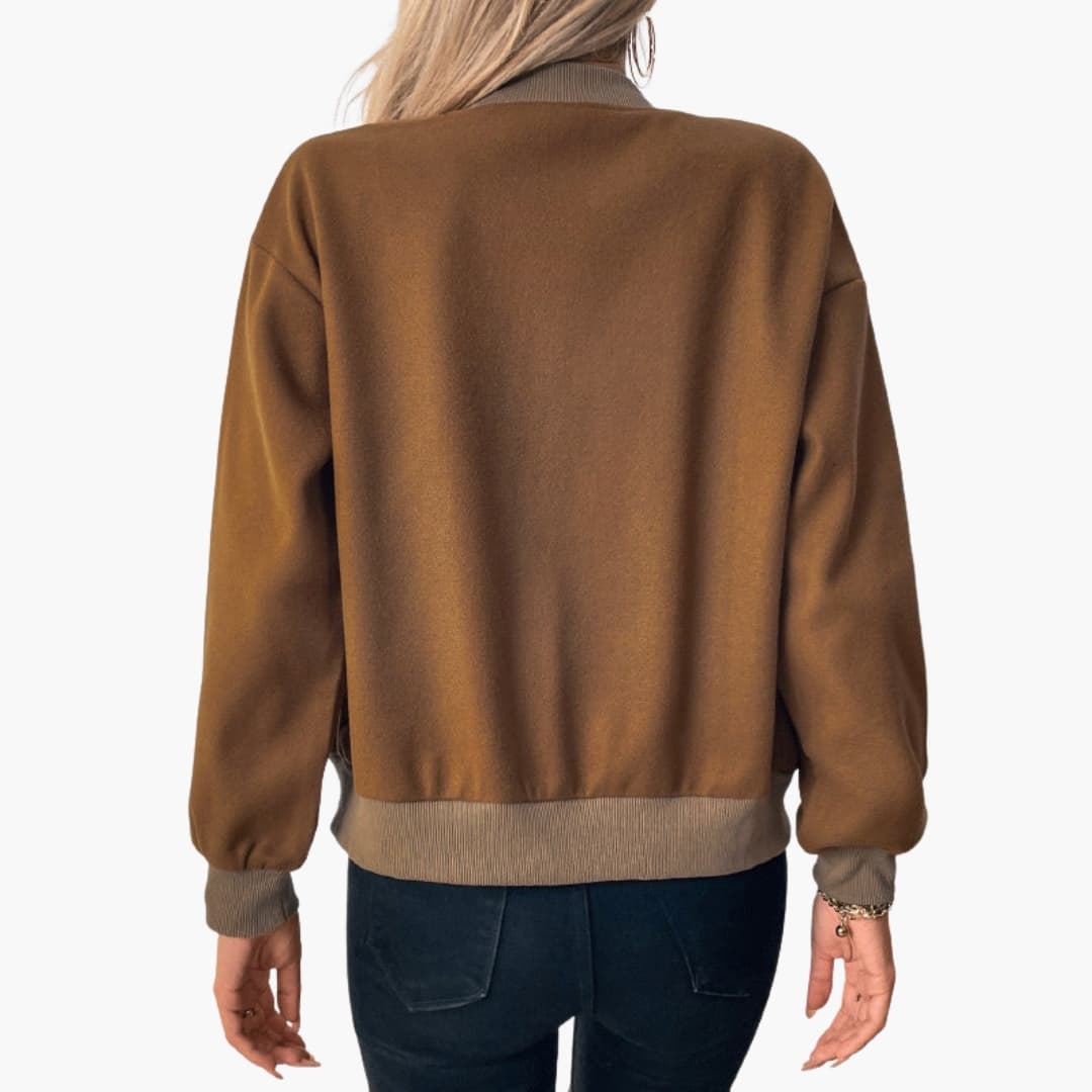 Ladies' Casual Snap Front Bomber Coat with Pockets