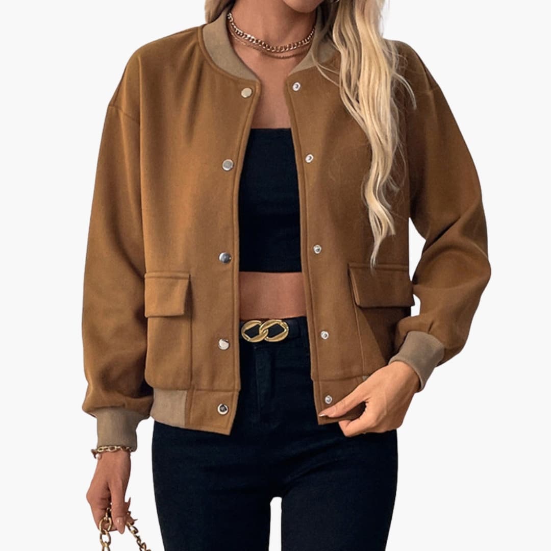 Ladies' Casual Snap Front Bomber Coat with Pockets