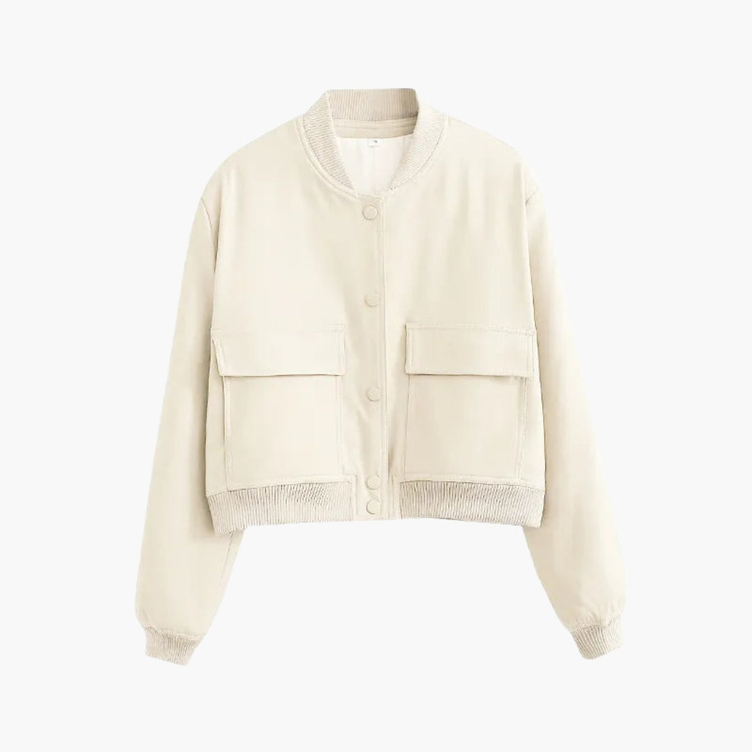 Ladies' Zip Bomber Jacket with Pockets and Buttons