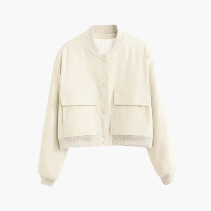 Ladies' Zip Bomber Jacket with Pockets and Buttons