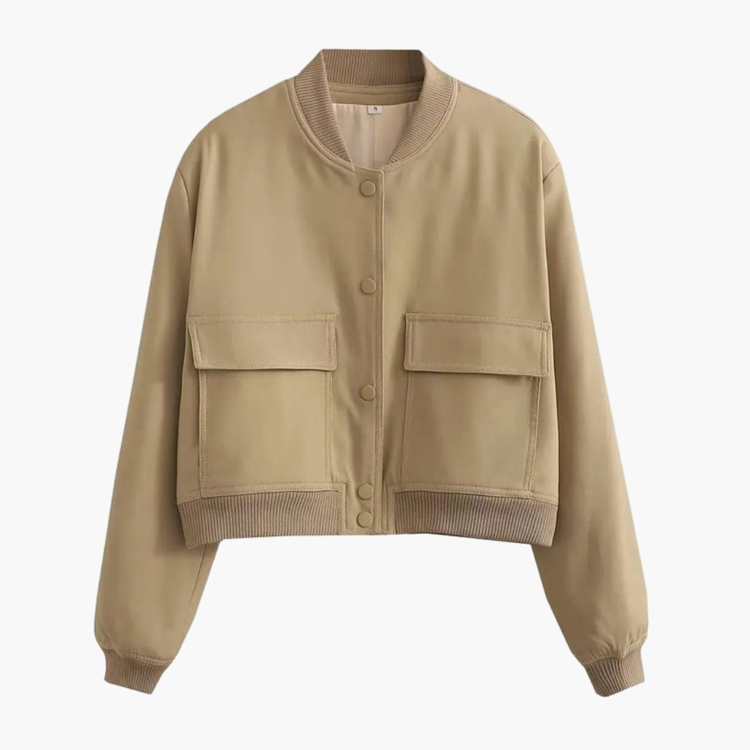 Ladies' Zip Bomber Jacket with Pockets and Buttons - Olytrend