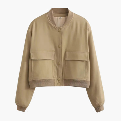 Ladies' Zip Bomber Jacket with Pockets and Buttons - Olytrend