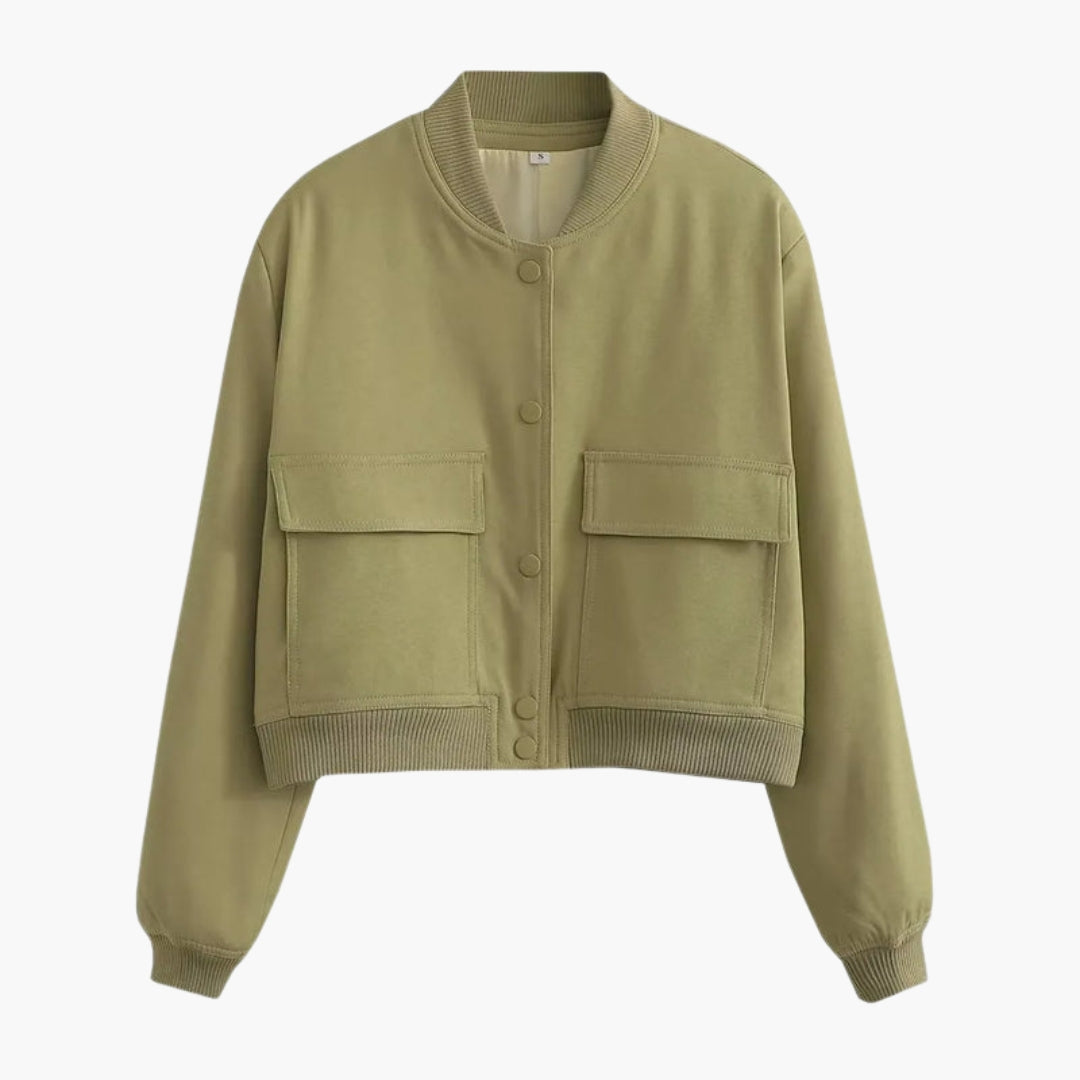 Ladies' Zip Bomber Jacket with Pockets and Buttons