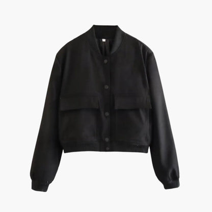 Ladies' Zip Bomber Jacket with Pockets and Buttons