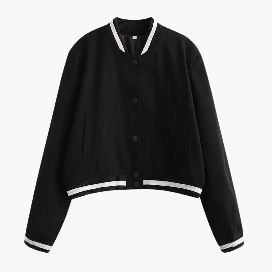 Ladies' Zip Bomber Jacket with Pockets and Buttons