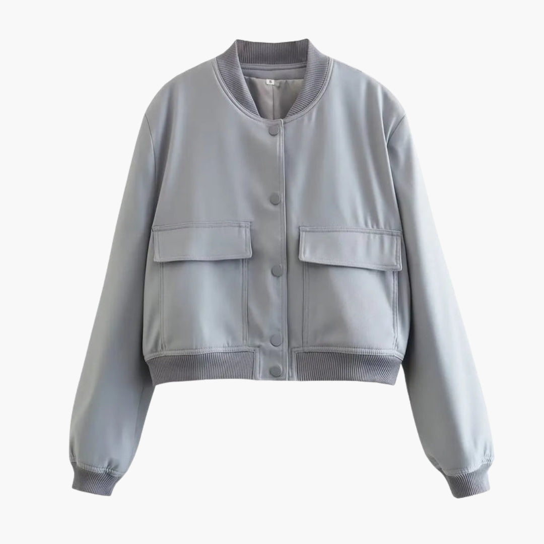 Ladies' Zip Bomber Jacket with Pockets and Buttons