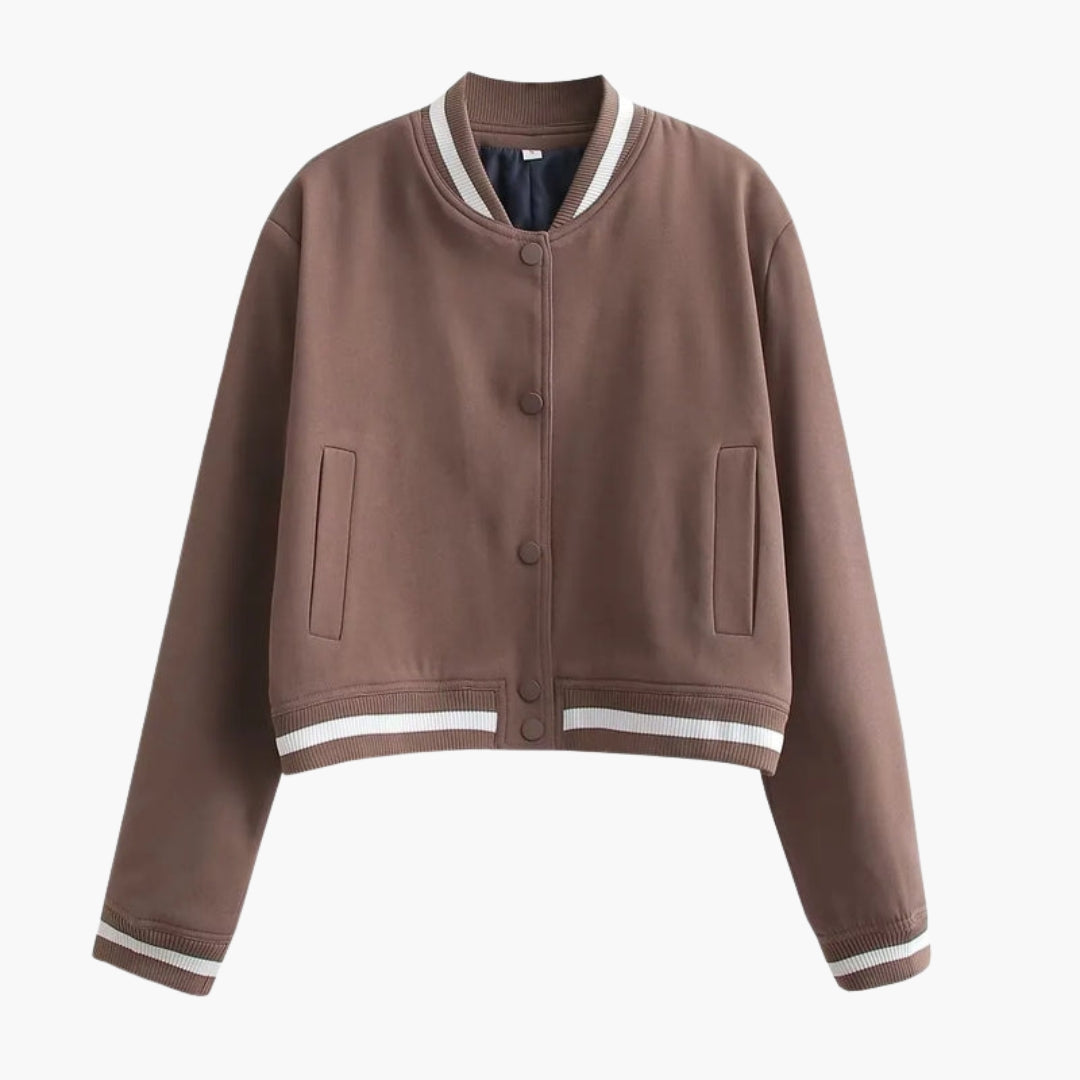 Ladies' Zip Bomber Jacket with Pockets and Buttons