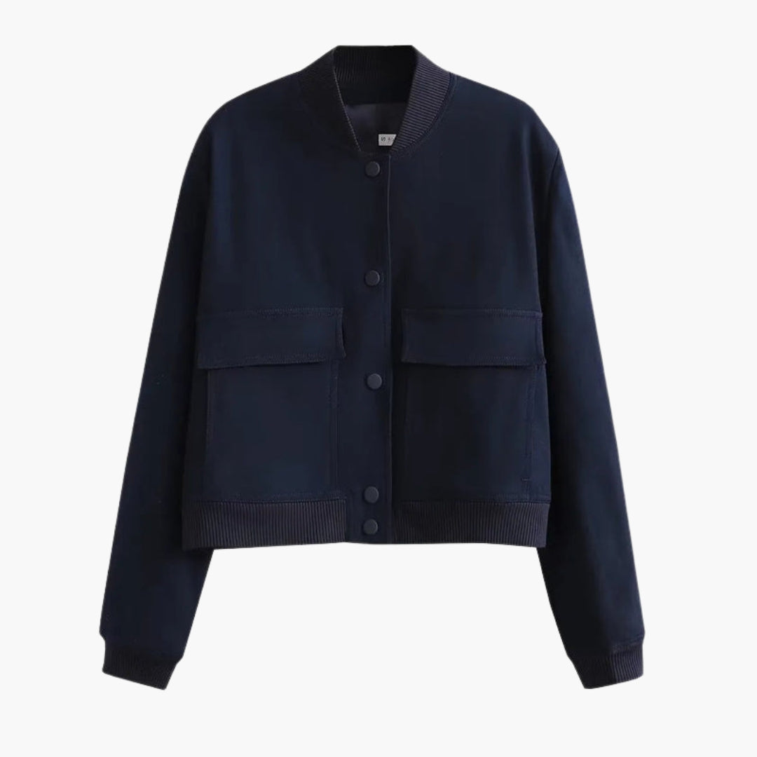 Ladies' Zip Bomber Jacket with Pockets and Buttons