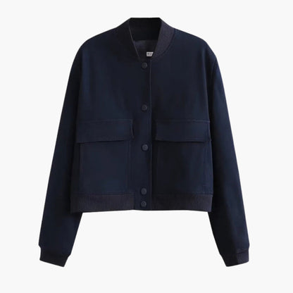 Ladies' Zip Bomber Jacket with Pockets and Buttons