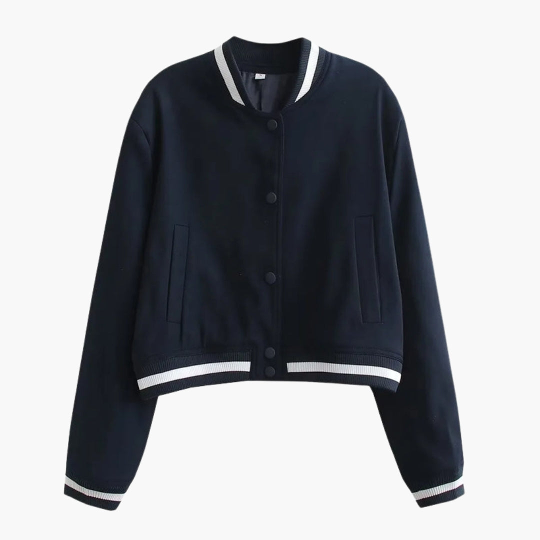 Ladies' Zip Bomber Jacket with Pockets and Buttons