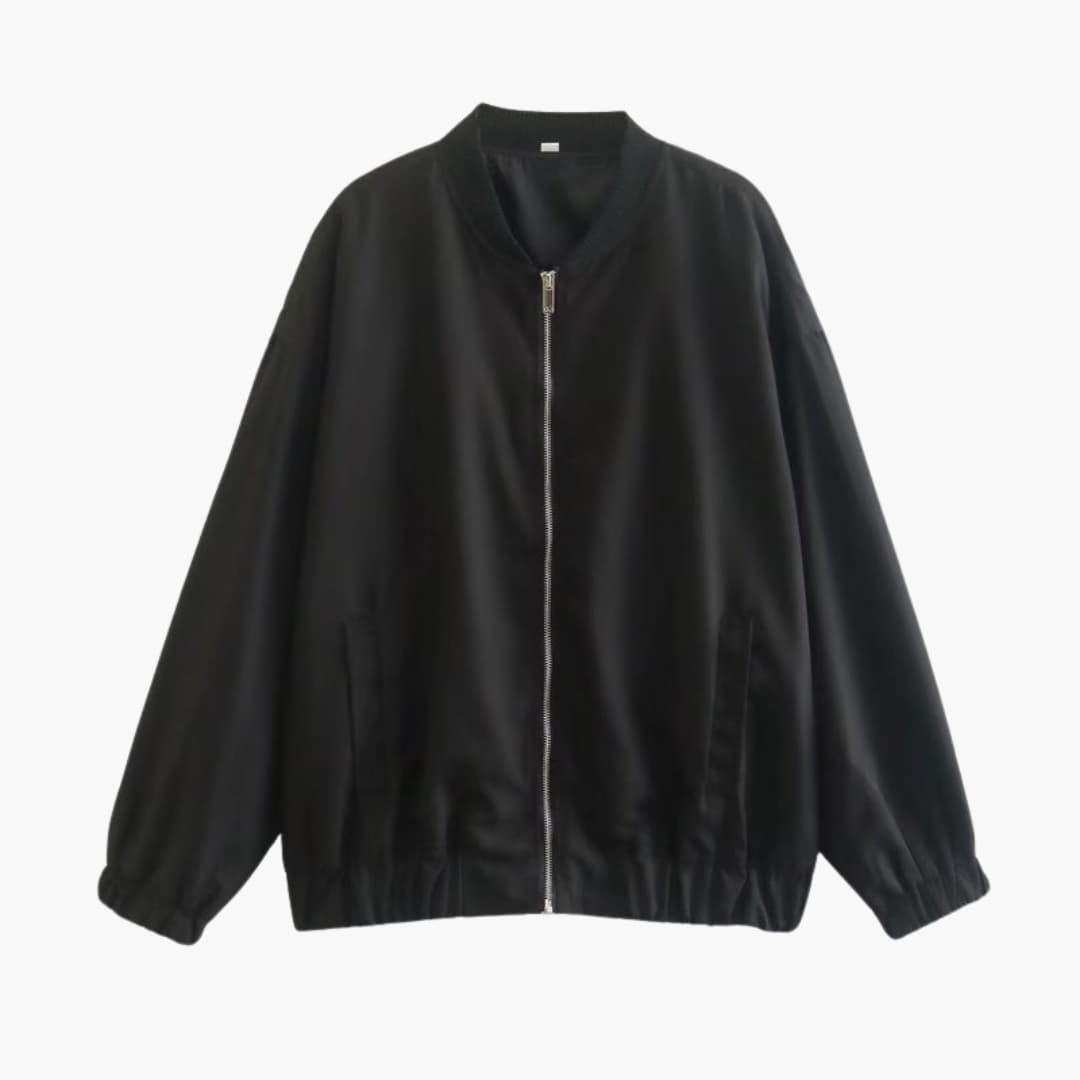 Ladies' Zip Up Bomber Jacket with Elastic Cuff Pockets