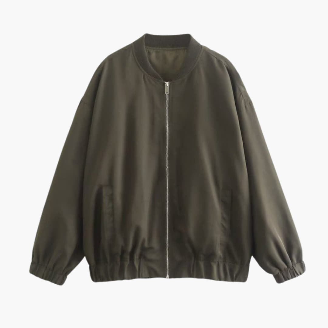Ladies' Zip Up Bomber Jacket with Elastic Cuff Pockets