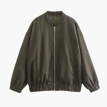 Ladies' Zip Up Bomber Jacket with Elastic Cuff Pockets