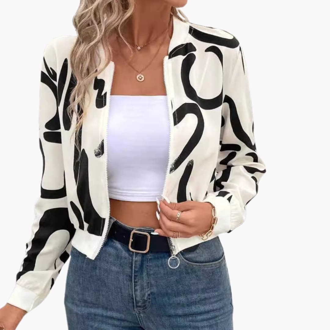 Ladies' Zip Up Printed Bomber Jacket