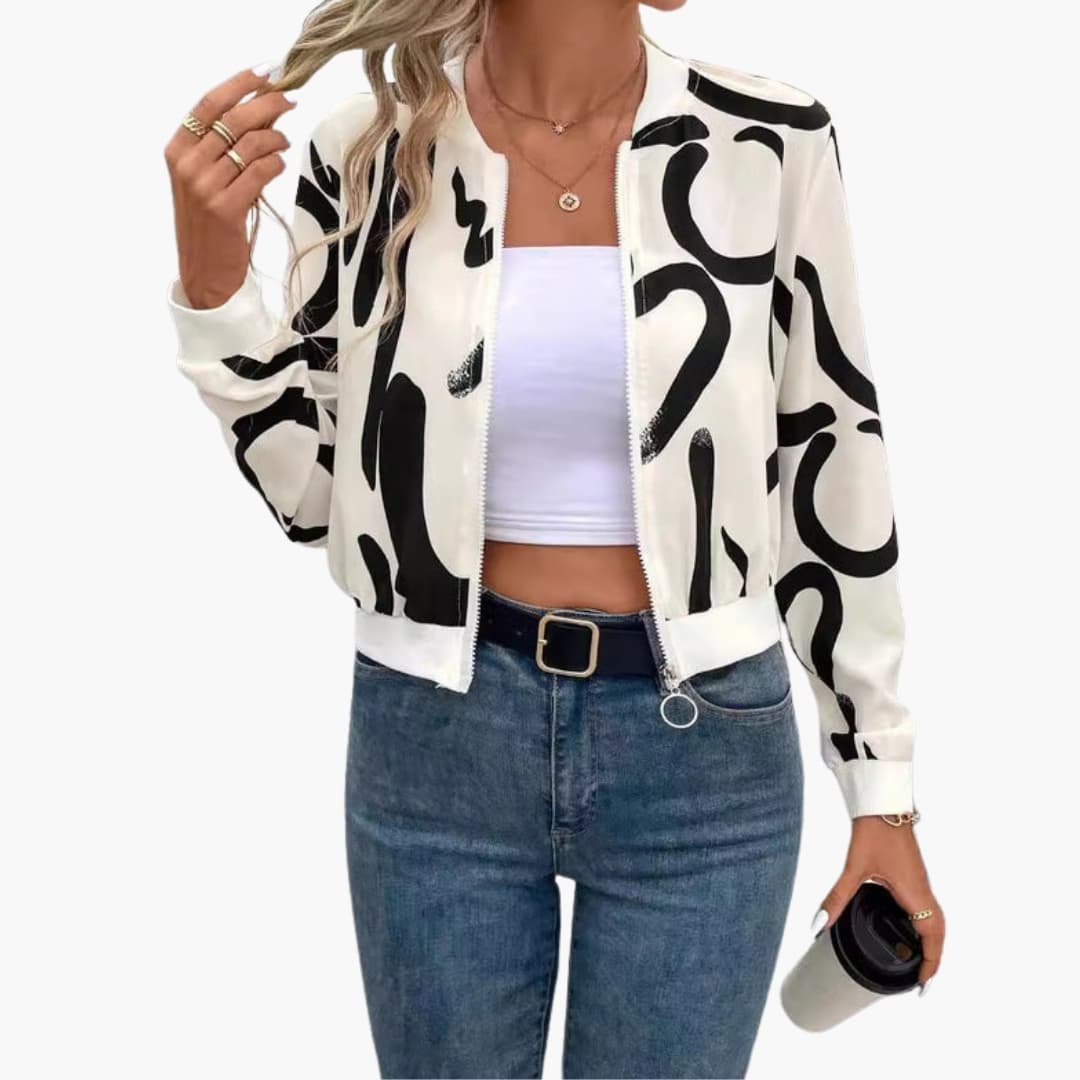 Ladies' Zip Up Printed Bomber Jacket - Olytrend