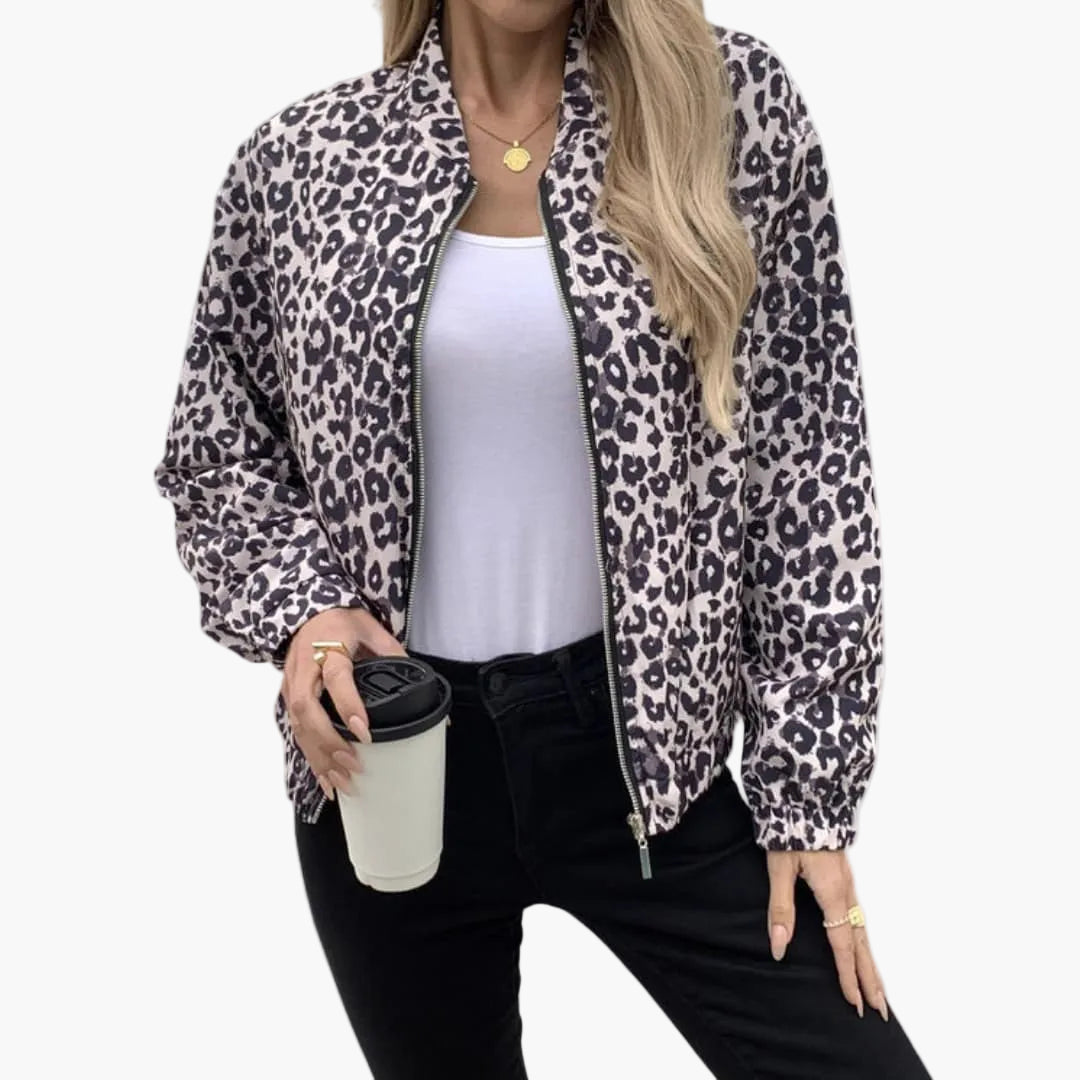 Ladies' Zip Up Bomber Jacket with Stretch Cuffs - Olytrend