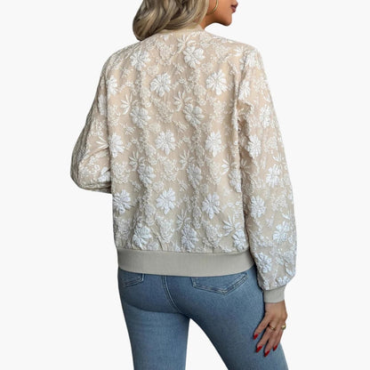 Ladies' Zip Up Floral Embroidered Bomber Jacket