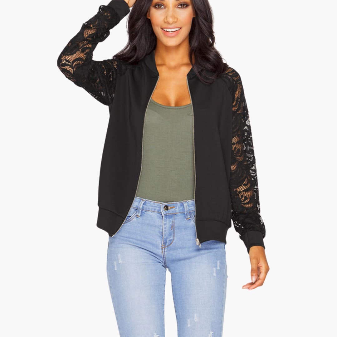 Women's Zip Up Jacket with Ribbed Sleeves