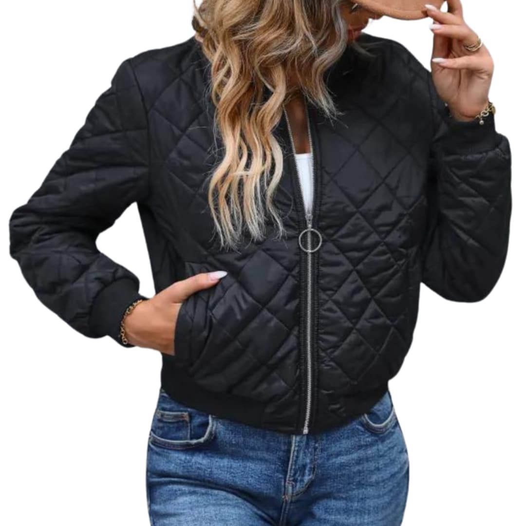 Ladies' Padded Zip Up Bomber Coat - Olytrend