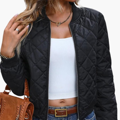 Ladies' Zip Up Bomber Jacket with Ribbed Cuffs - Olytrend