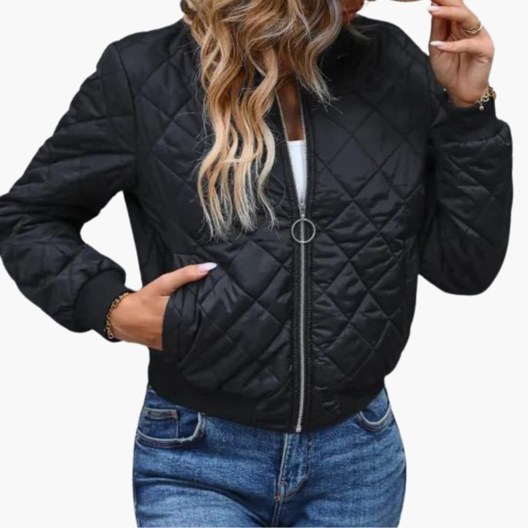 Ladies' Zip Up Bomber Jacket with Ribbed Cuffs