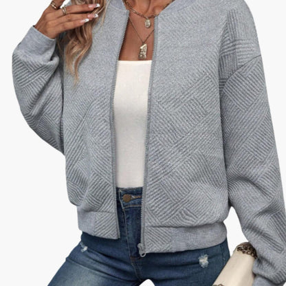 Ladies' Zip Up Ribbed Edge Bomber Jacket - Olytrend