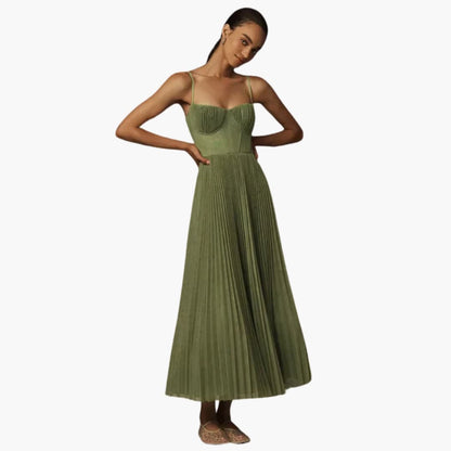 Ladies' Floral Midi Dress with Ruffles and Sleeveless Fit - Olytrend