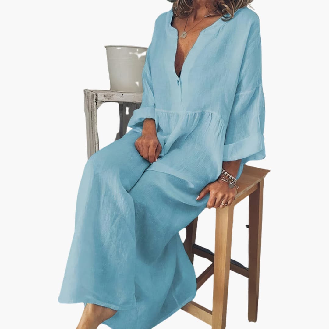 Ladies' Classic Front Button Dress with Long Sleeves