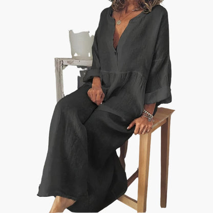 Ladies' Classic Front Button Dress with Long Sleeves